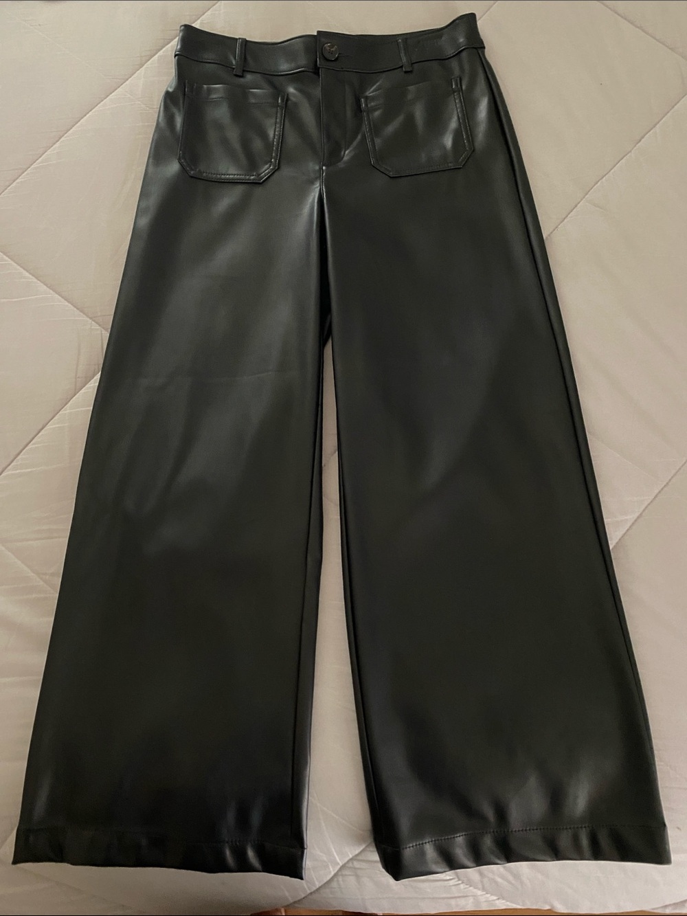Loft Wide-Leg Faux Leather Pants in Black